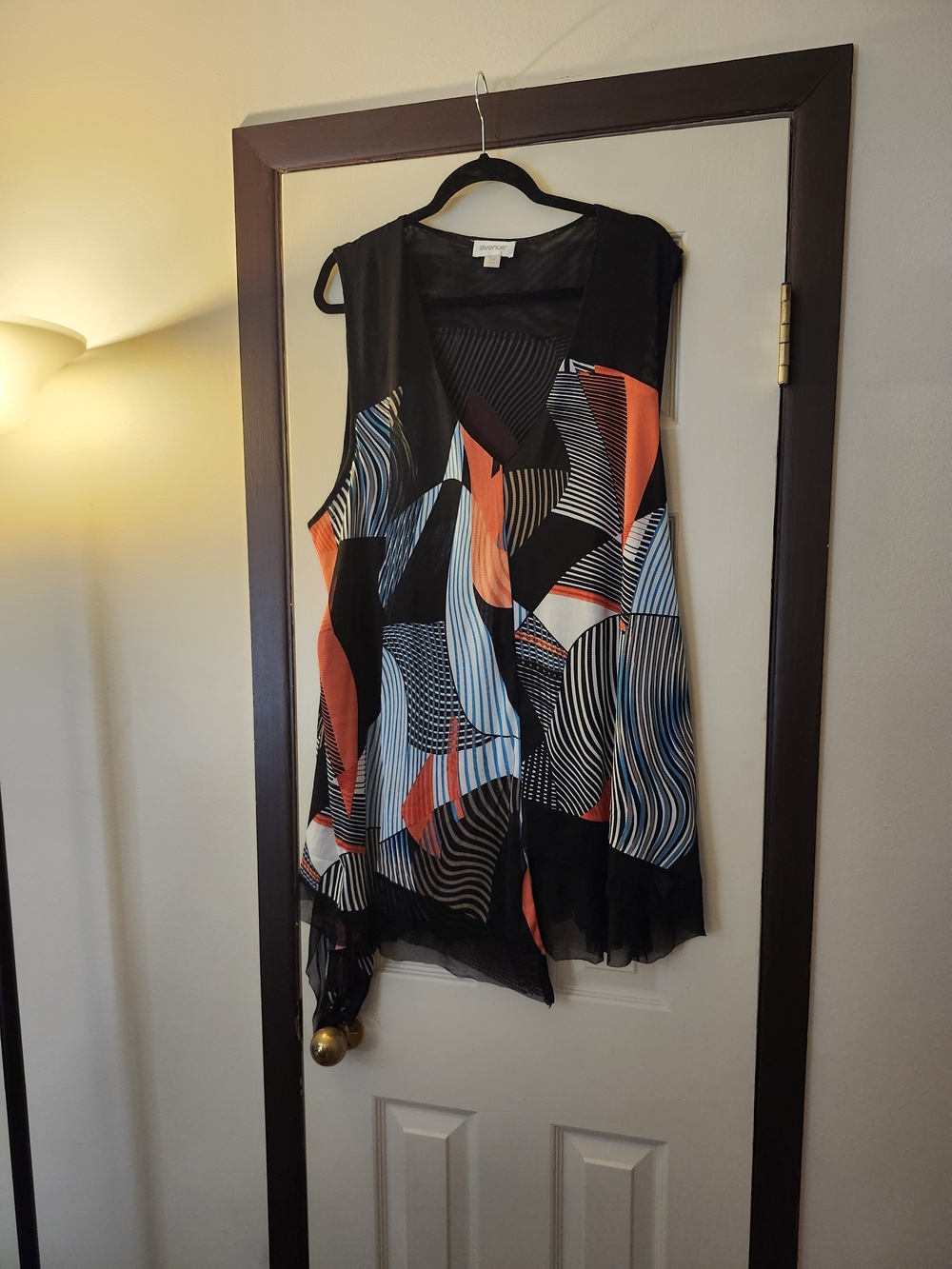 Black Tunic with Orange and Blue Abstract Waves